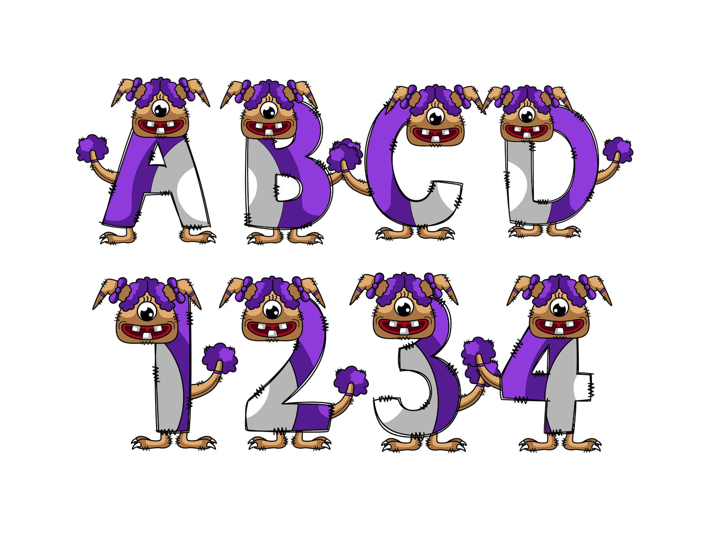 Monster Doodle Letters, Monster Alphabet, Monster Alphabet PNG, Entire Doodle Alphabet Uppercase Lowercase Numbers PNG, Lion Tiger png