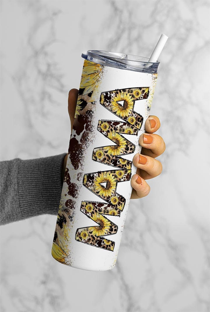 Cow Hide Leopard Sunflowers Mama Seamless 20oz Sublimation Tumbler, Mothers. Mama Tumbler, 00p0006 Tumbler, Mom Tumbler Wrap PNG