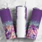 Purple floral 20oz Sublimation Tumbler Designs, speckled watercolor 9.2 x 8.3” Straight Skinny Tumbler Wrap PNG