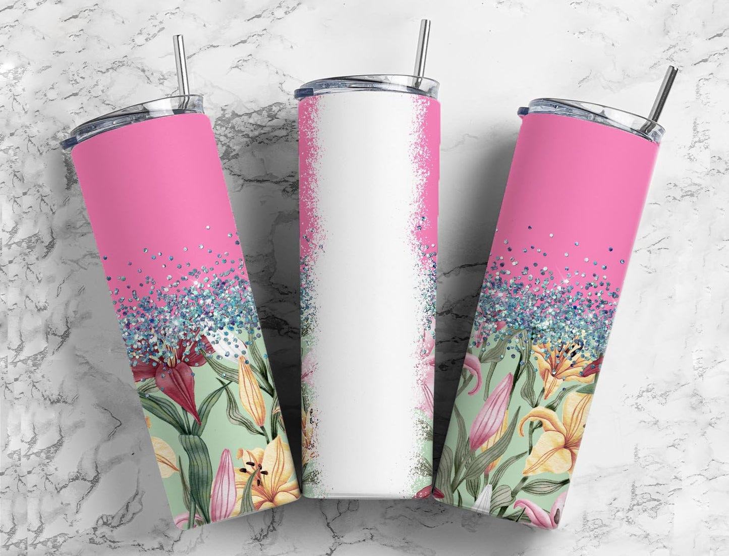 Botanical Boho 20oz Sublimation Tumbler Designs, Iridescent Glitter Pink 9.2 x 8.3” Straight Skinny Tumbler, PNGp99 (2023-04-18 22.11.29)