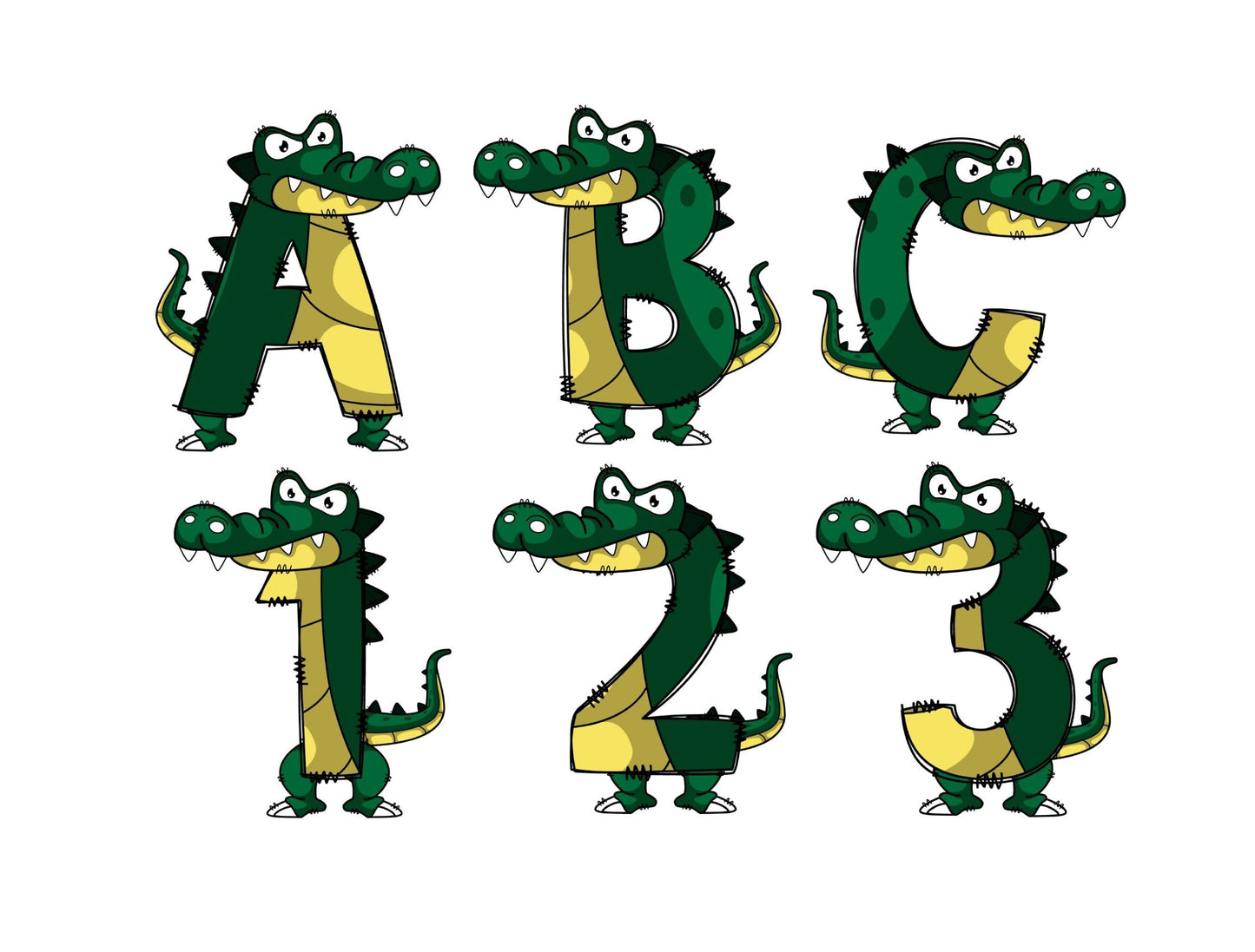 Crocodile Doodle Letters Doodle Letter Alphabet with Uppercase and Numbers PNG, Alphabet PNG Digital Download