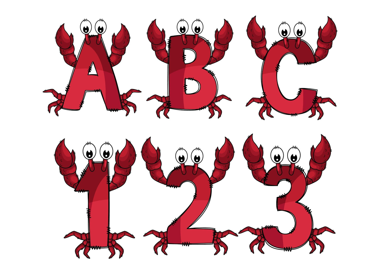 Crab Doodle LettersDoodle Letter Alphabet with Uppercase and Numbers PNG, Alphabet PNG Digital Download