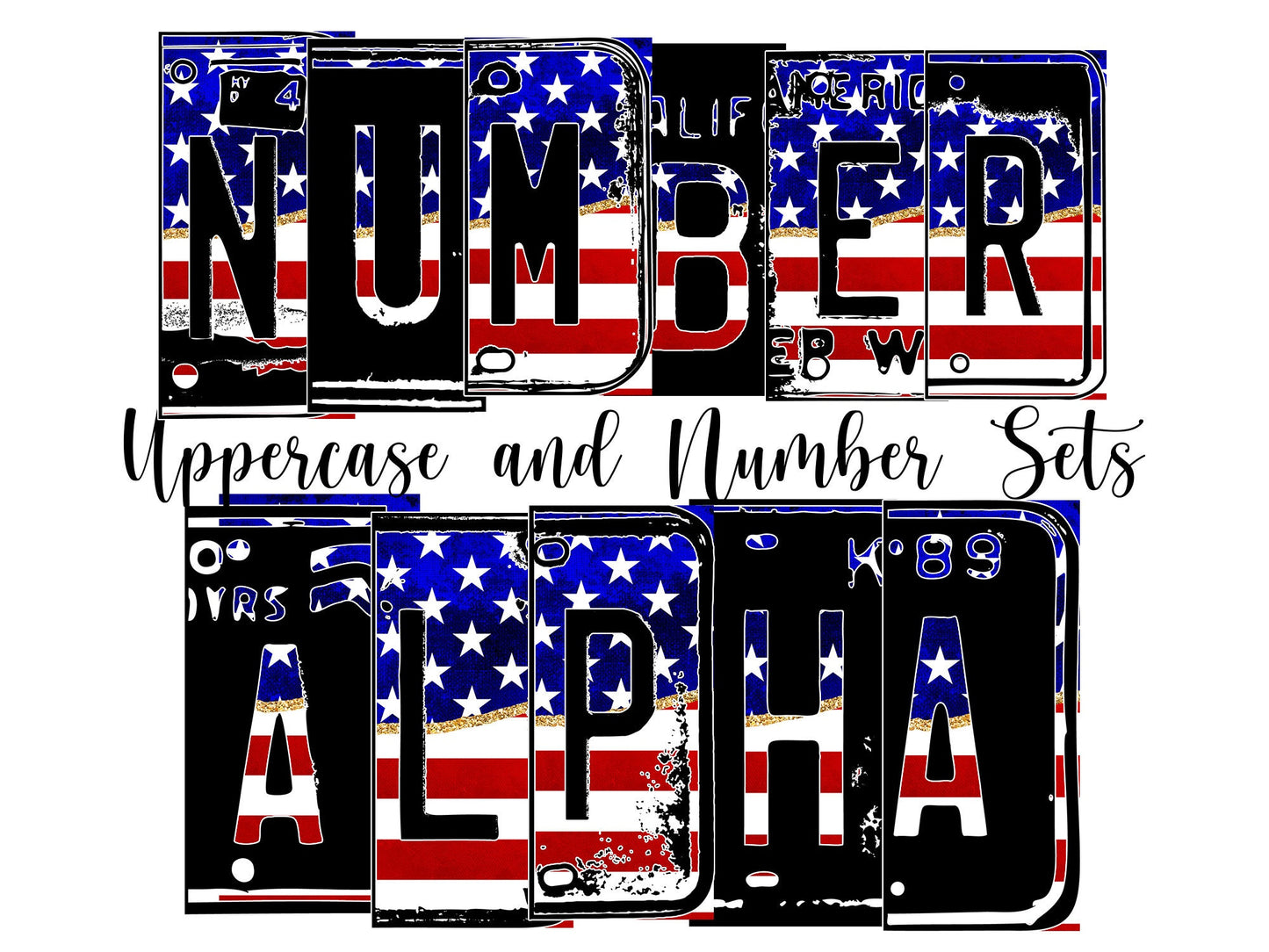 American flag Number Plate 20 oz Tumbler with Matching Alphabet PNG, Blue and red Alphabet PNG Digital Download