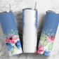 Classic Blossom20oz Sublimation Tumbler Designs, Iridescent Glitter Blue 9.2 x 8.3” Straight Skinny Tumbler, PNGp99