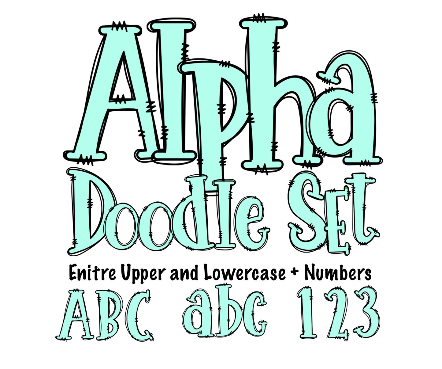 100 Solid Color Doodle Letters Bundle! Uppercase & Lowercase, Entire Doodle Alphabet, Numbers, Individually Saved PNG, Sublimation letters