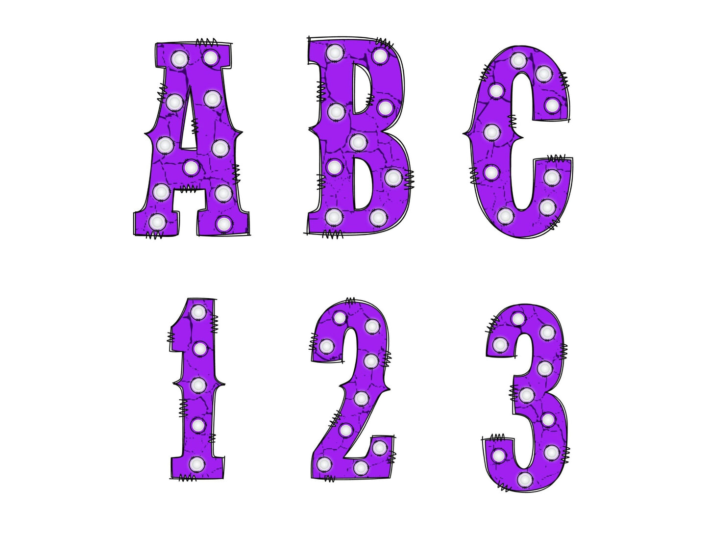 Purple Marquee Lights Alphabet with Uppercase and Numbers PNG, Alphabet PNG Digital Download PNG