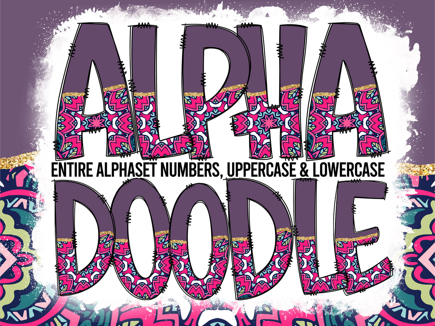 Purple Aztec Tumbler Wrap with Matching Doodle Letter Alphabet PNG, Aesthetic Add your Own name 20oz Tumbler, Pink Alpha Set PNG 84