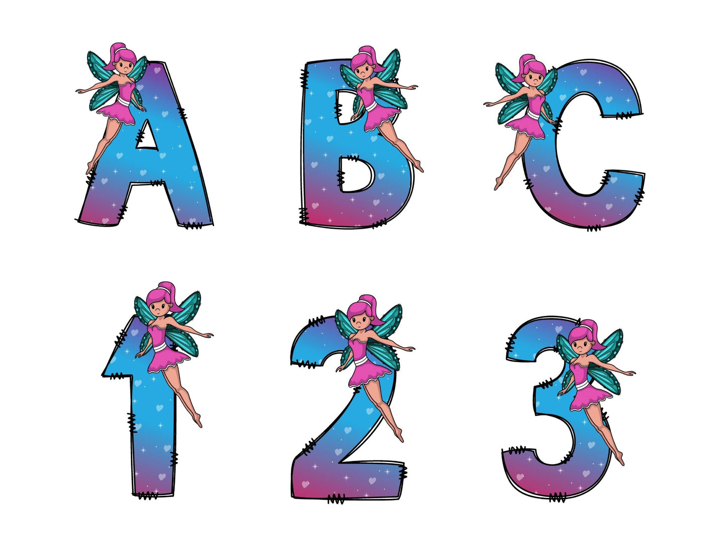 Fairy Doodle Letters Doodle Letter Alphabet with Uppercase and Numbers PNG, Alphabet PNG Digital Download