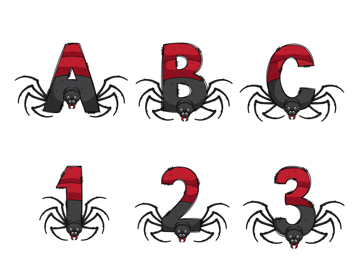 Spider Doodle Letters Alphabet with Uppercase and Numbers PNG, Alphabet PNG Digital Download