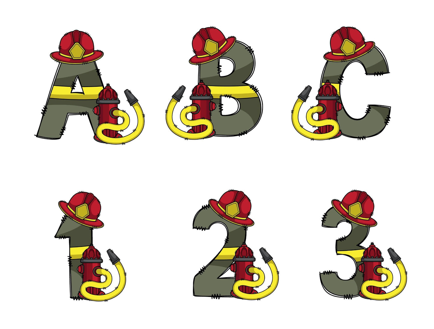 Fireman Doodle Letters Doodle Letters Alphabet with Uppercase and Numbers PNG, Alphabet PNG Digital Download PNG