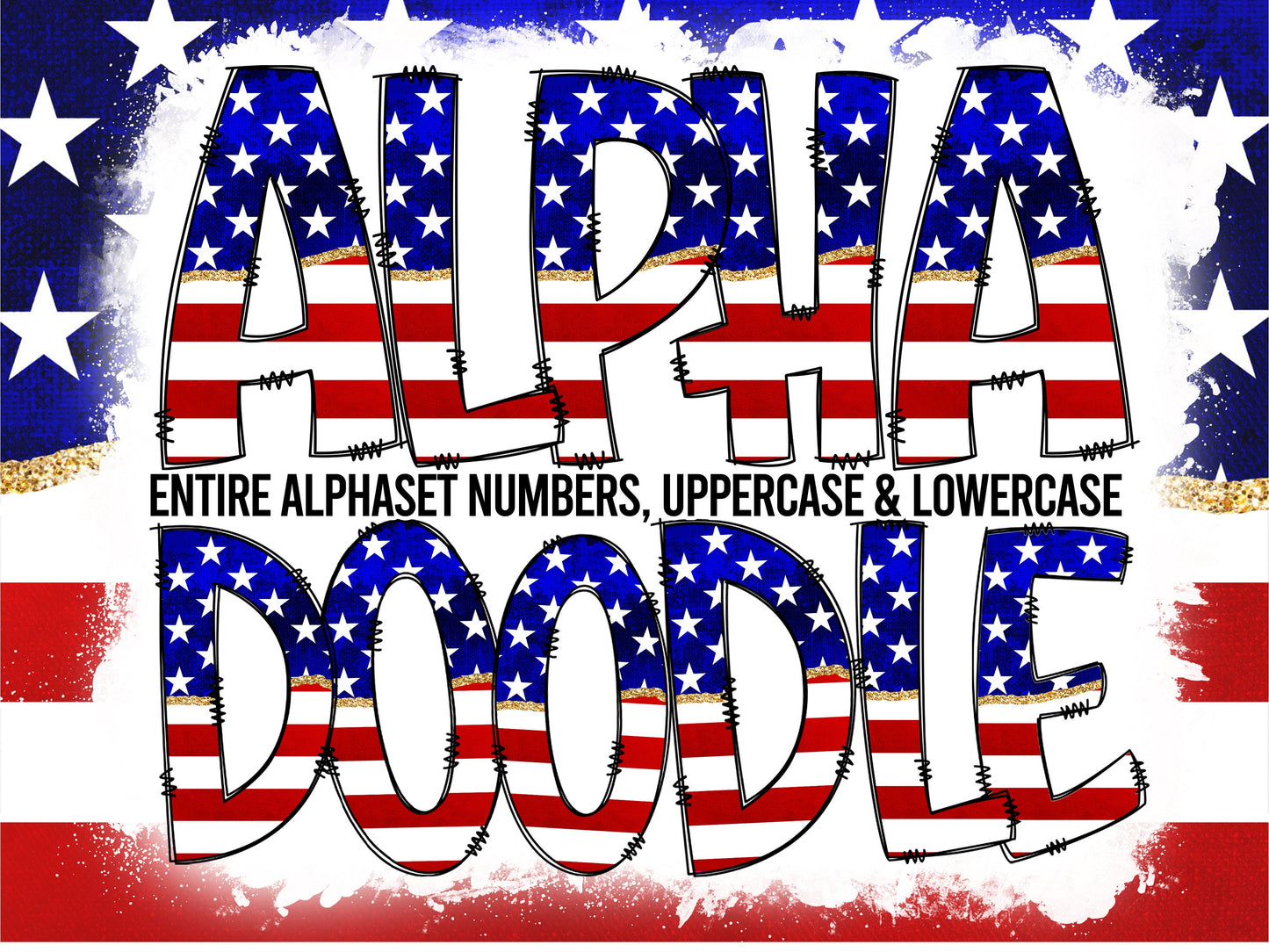 USA Flag Tumbler Wrap with Matching Doodle Letter Alphabet PNG, American Patriot Add your Own name 20oz Tumbler, Alpha Set PNG 105