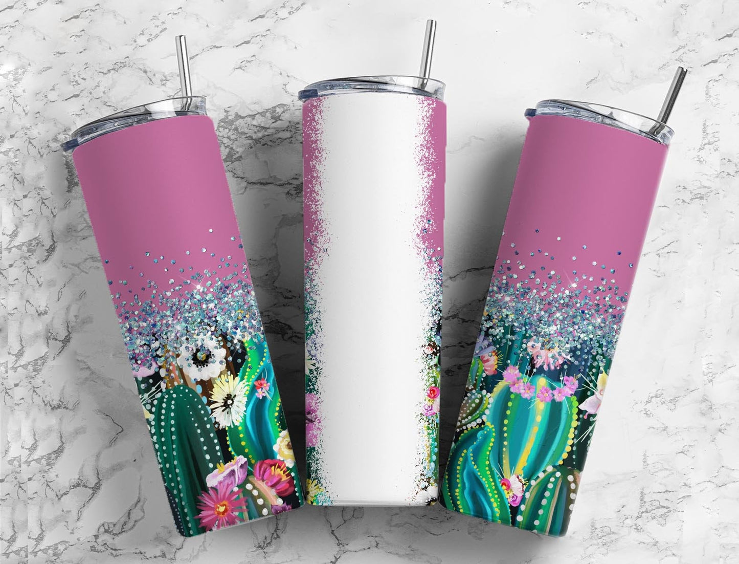 Cactus glitter 20oz Sublimation Tumbler Designs, Bleach name 9.2 x 8.3” Straight Skinny Tumbler Wrap PNG