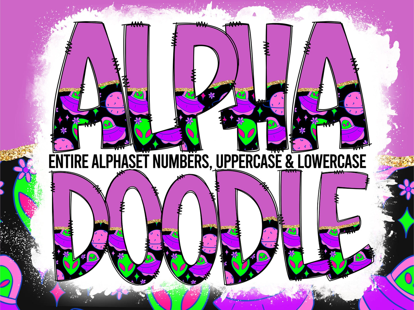 Purple Alien Tumbler Wrap with Matching Doodle Letter Alphabet PNG, Bright Fluro Add your Own name 20oz Tumbler, Alpha Set PNG 38