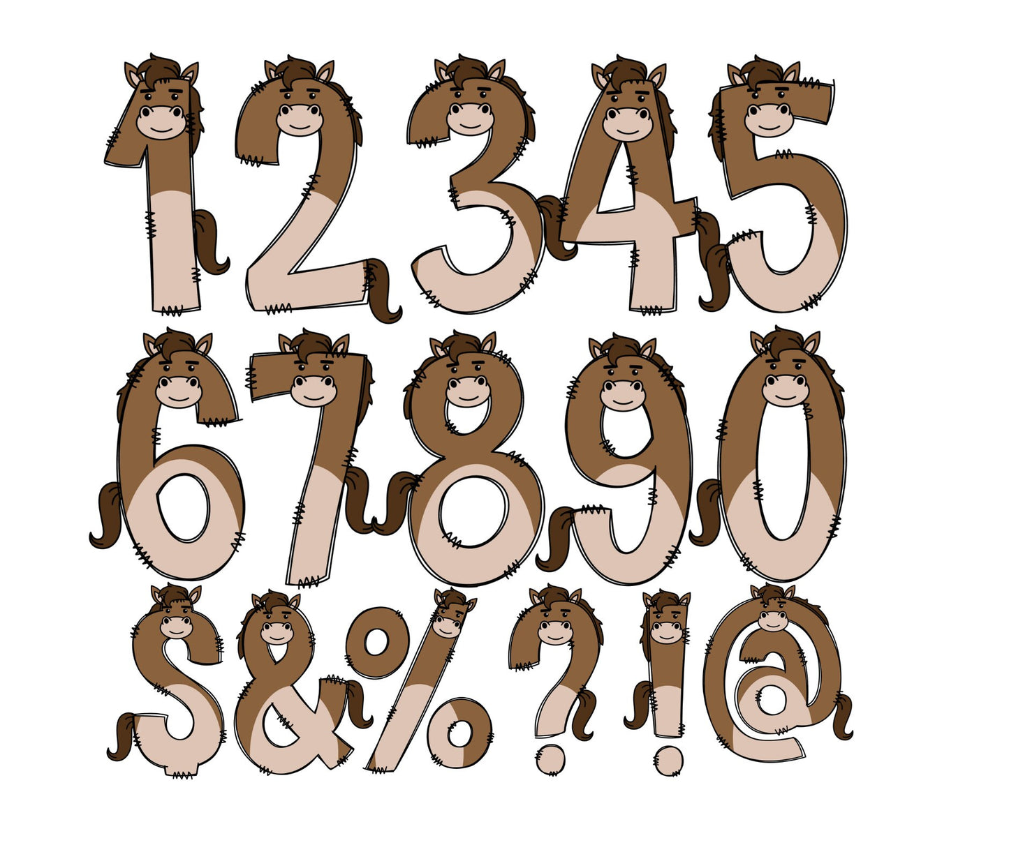 Farm Animal Doodle Letters, Horse Alphabet, Cow Alphabet PNG, Entire Doodle Alphabet Uppercase Lowercase Numbers PNG