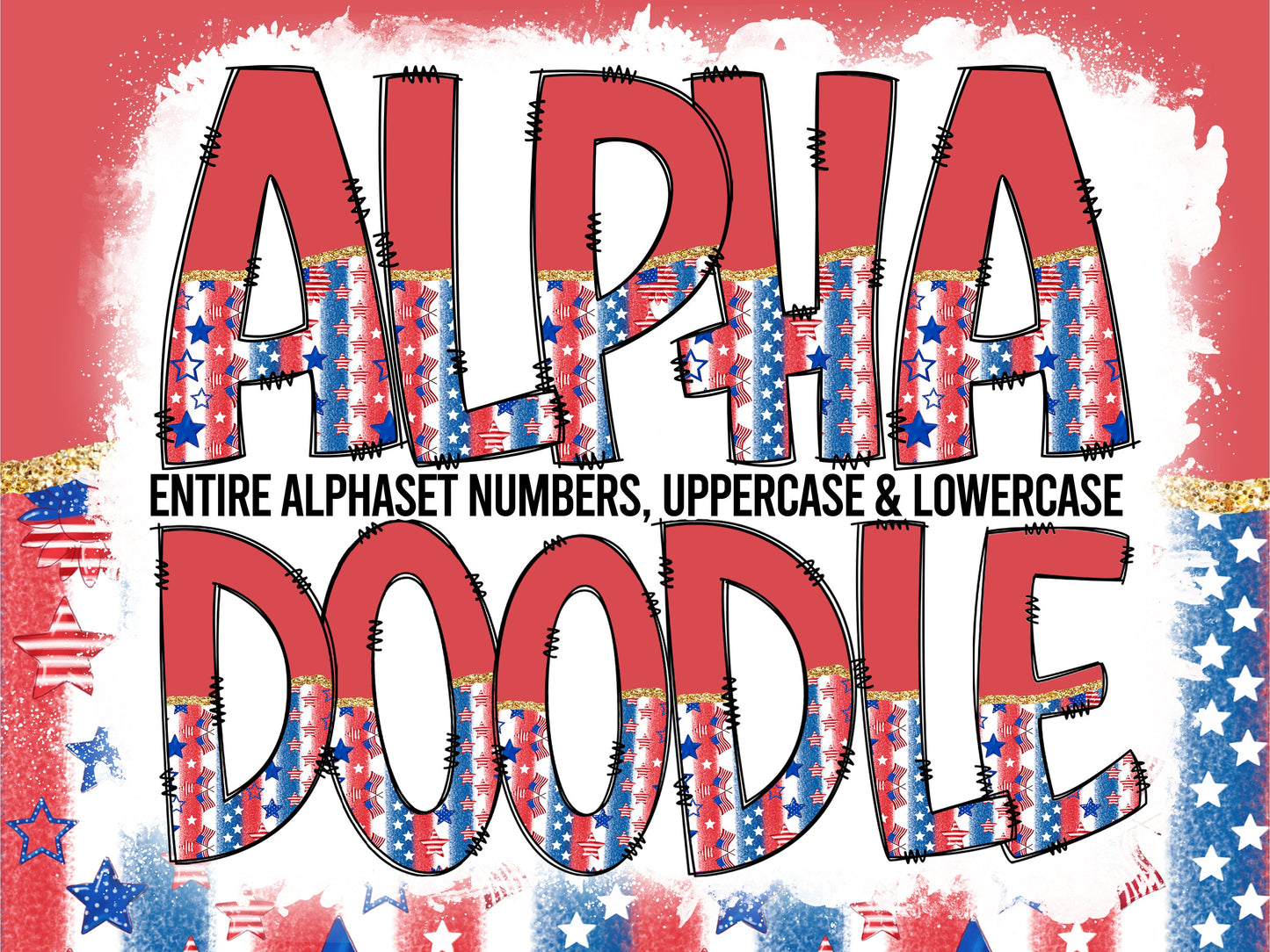 USA Flag Tumbler Wrap with Matching Doodle Letter Alphabet PNG, Aesthetic Add your Own name 20oz Tumbler, American Alpha Set PNG 101