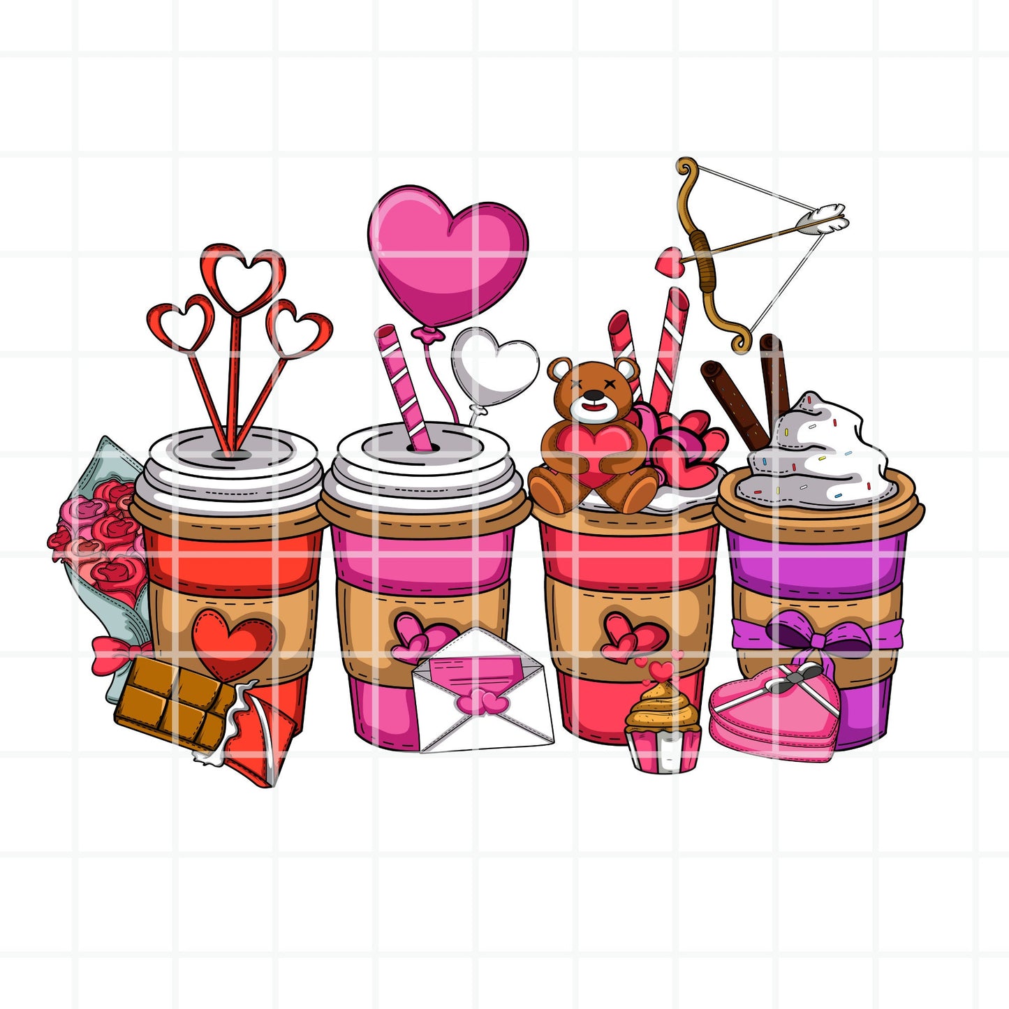 Coffee lover PNG, Coffee Harts Digital Download, Sublimation Clip art, Iced Coffee Designs, sublimation design