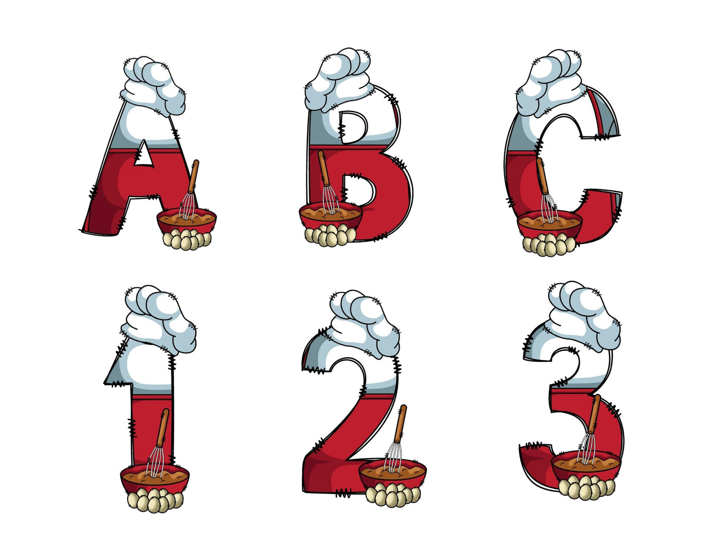 Cooking Baking Doodle Letters Doodle Letter Alphabet with Uppercase and Numbers PNG, Alphabet PNG Digital Download