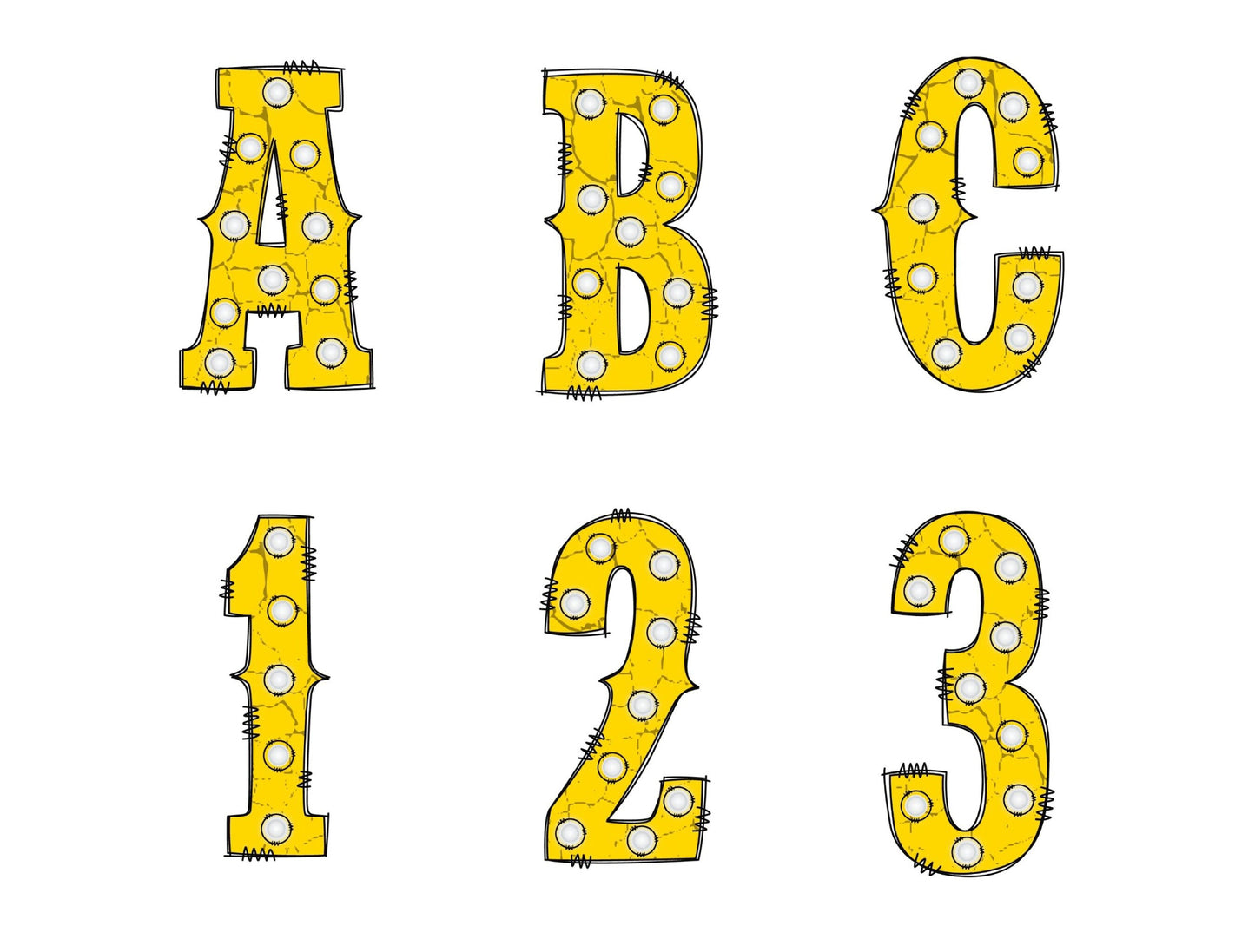 Gold Marquee Lights Alphabet with Uppercase and Numbers PNG, Alphabet PNG Digital Download PNG