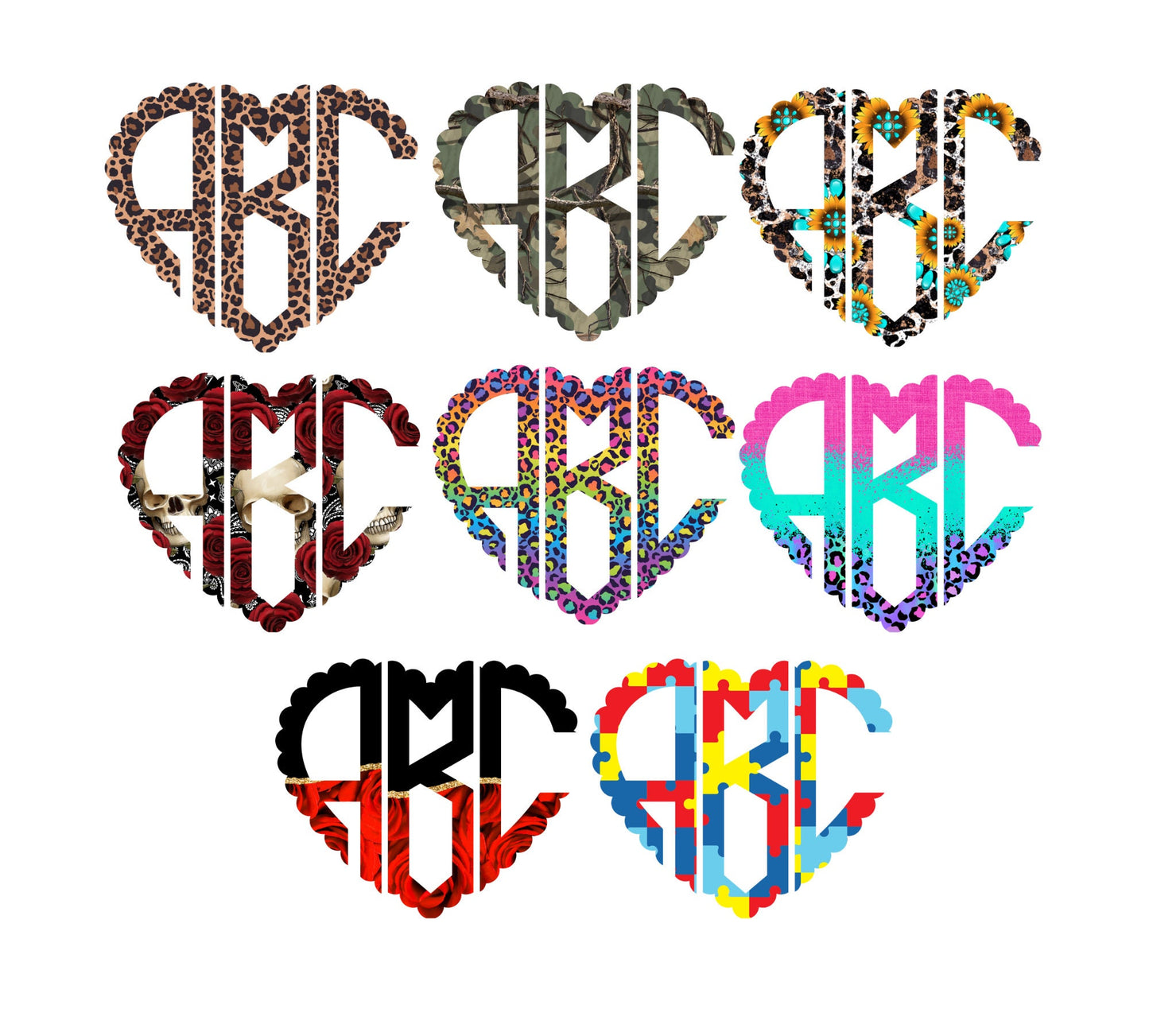 Love Heart Shape Monogram Letters, Monogram Sublimation PNG, Love Doodle Alpha Bundle, Sublimation Font PNG, Monogram Bundle