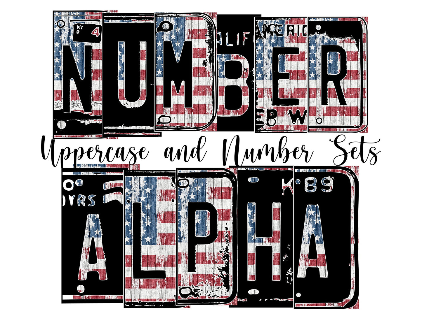 American flag Number Plate 20 oz Tumbler with Matching Alphabet PNG, Rustic Alphabet PNG Digital Download