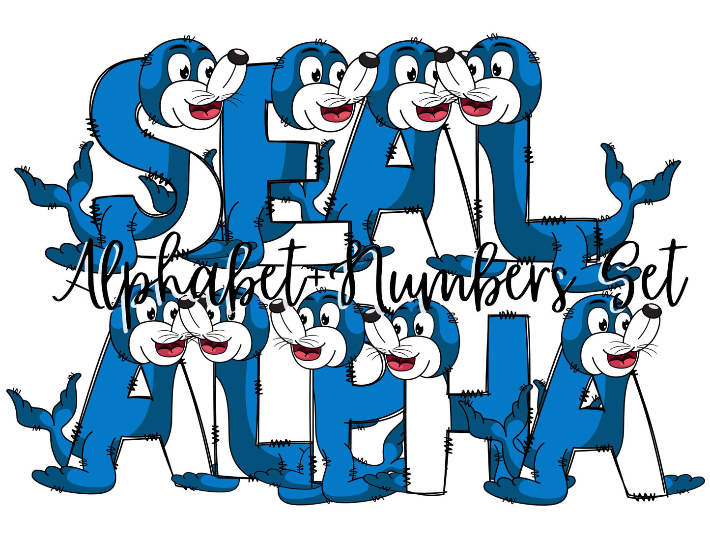 Sea Lions Doodle Letters, Seal Alphabet, Fish Alphabet PNG, Entire Doodle Alphabet Uppercase Lowercase Numbers PNG