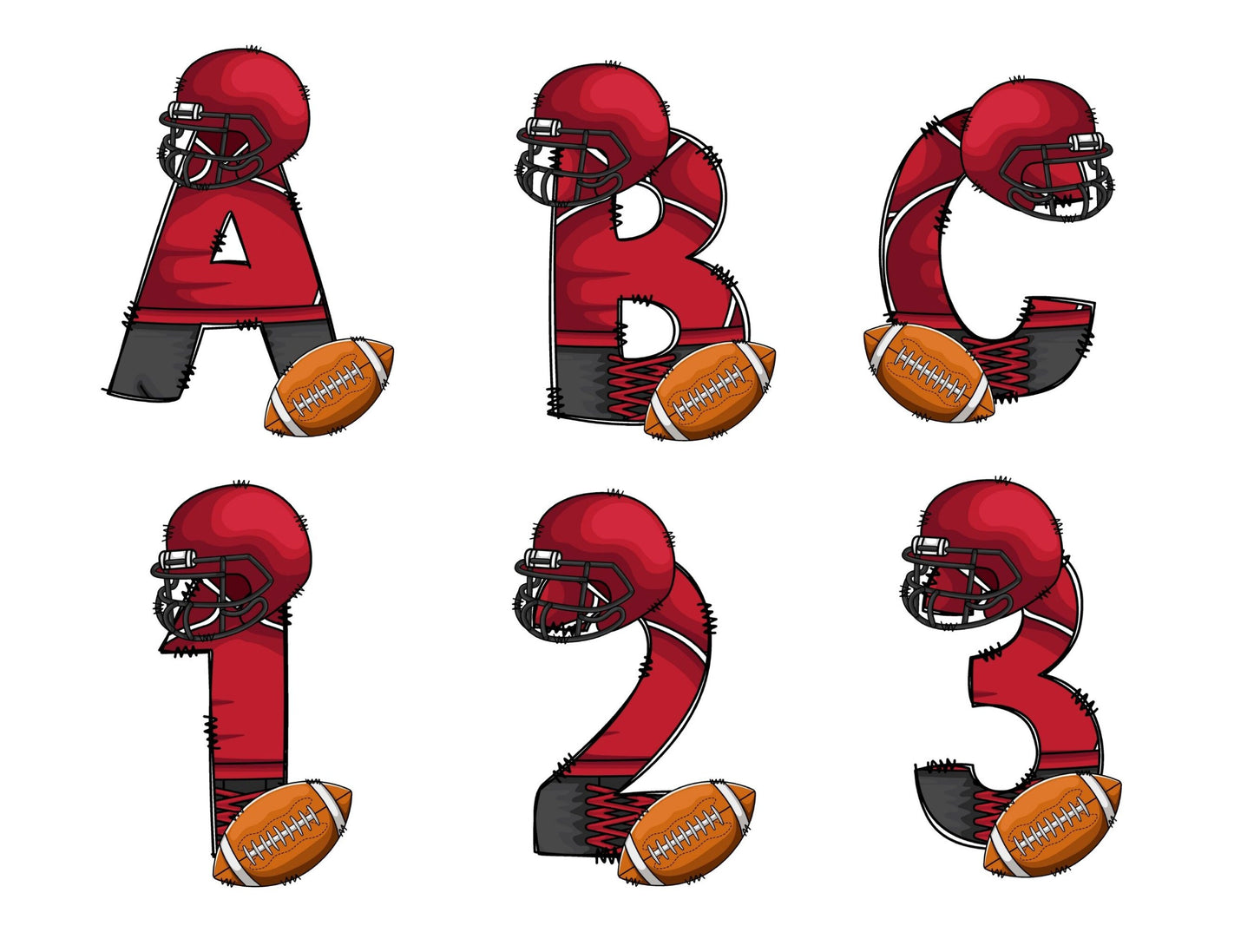 American Football Doodle Letter Alphabet with Uppercase and Numbers PNG, Alphabet PNG Digital Download