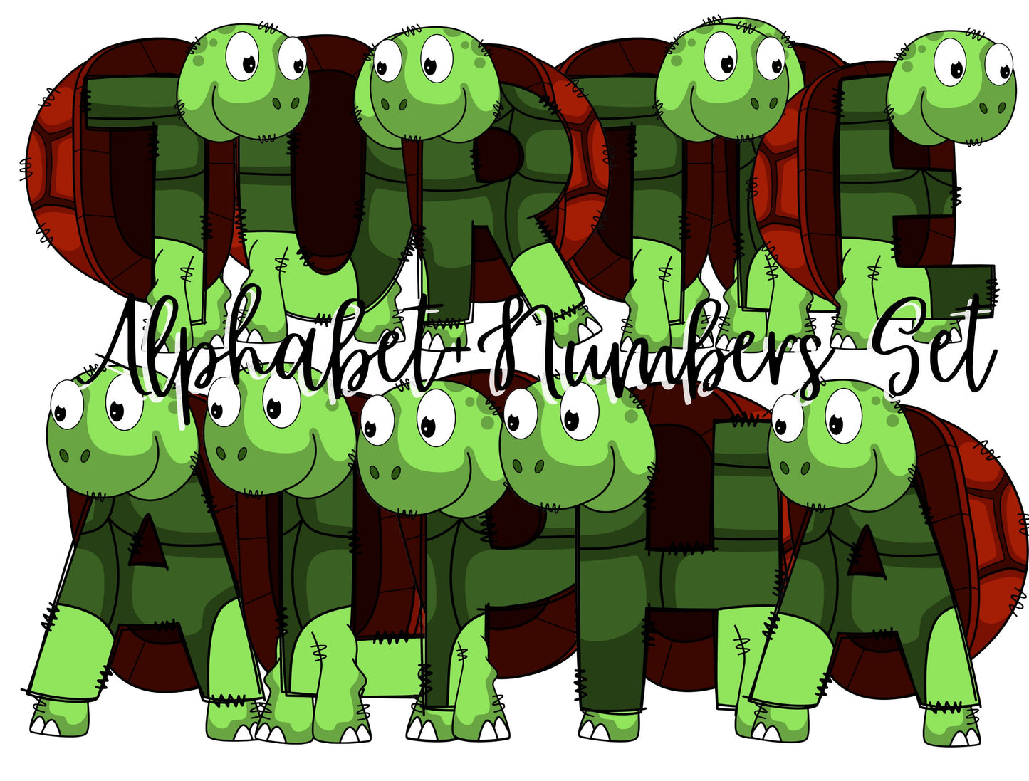 Sea Turtles Doodle Letters, Plastic Alphabet, Fish Alphabet PNG, Entire Doodle Alphabet Uppercase Lowercase Numbers PNG