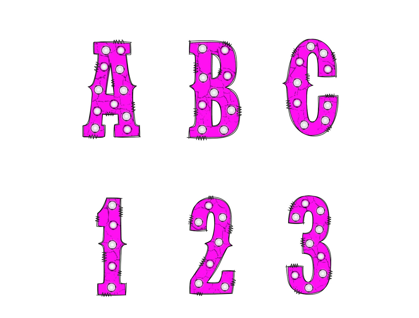 Pink Marquee Lights Alphabet with Uppercase and Numbers PNG, Alphabet PNG Digital Download PNG