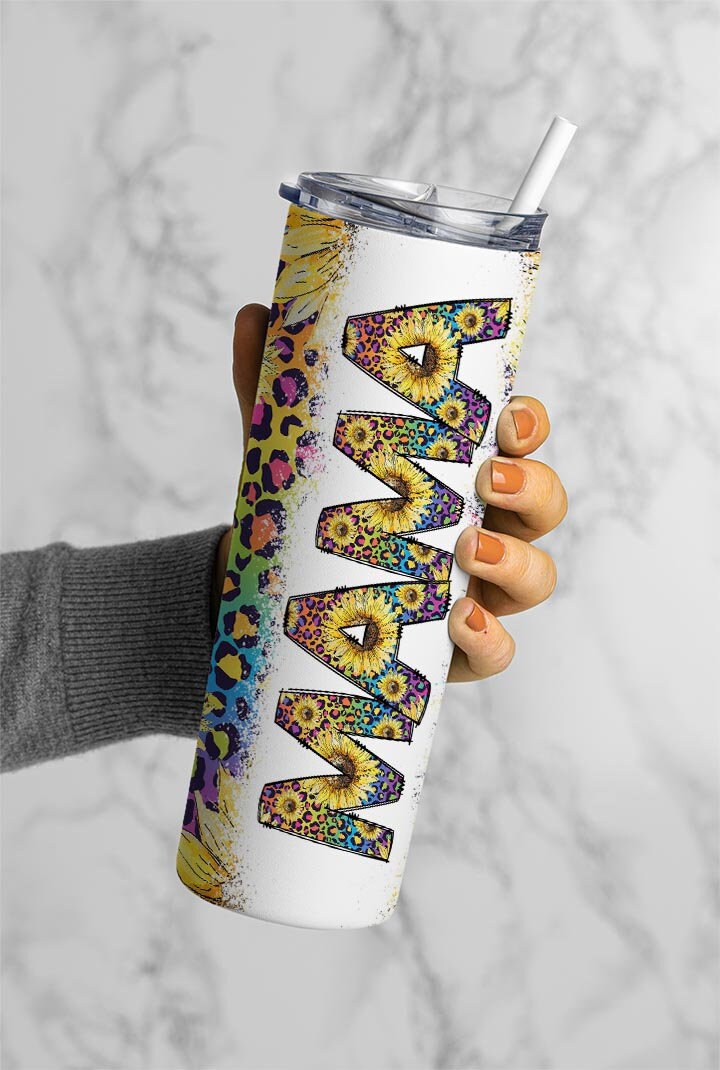 Neon Leopard Print Sunflowers Mama Seamless 20oz Sublimation Tumbler, Mothers. Mama Tumbler, Seamless Tumbler, Mom Tumbler Wrap PNG