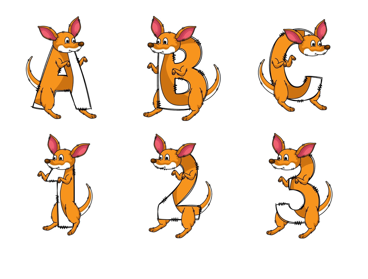 Kangaroo Doodle Letters Alphabet with Uppercase and Numbers PNG, Alphabet PNG Digital Download PNG