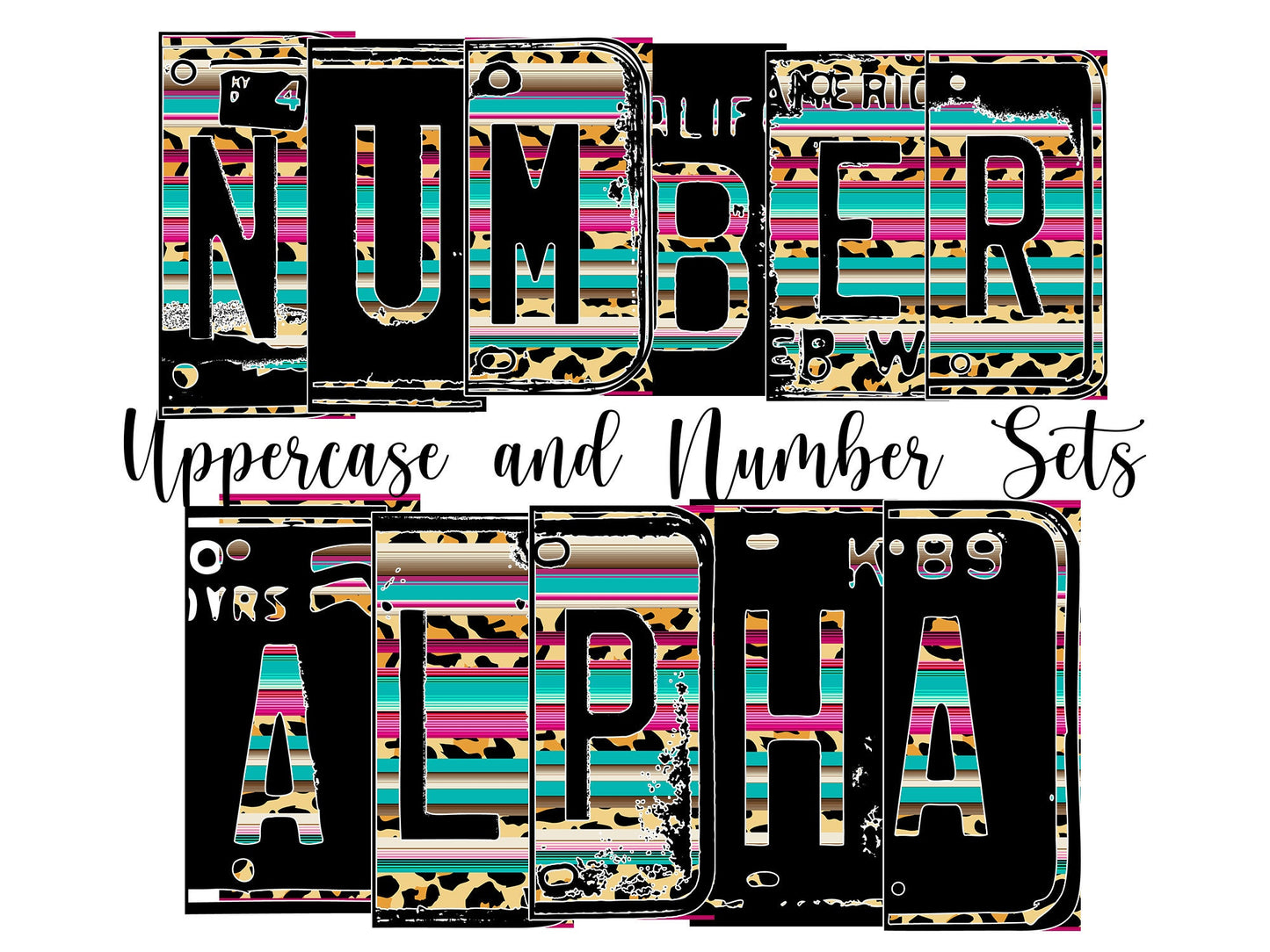 Striped leopard print Number Plate 20 oz Tumbler with Matching Alphabet PNG, Stripe serape Alphabet PNG Digital Download