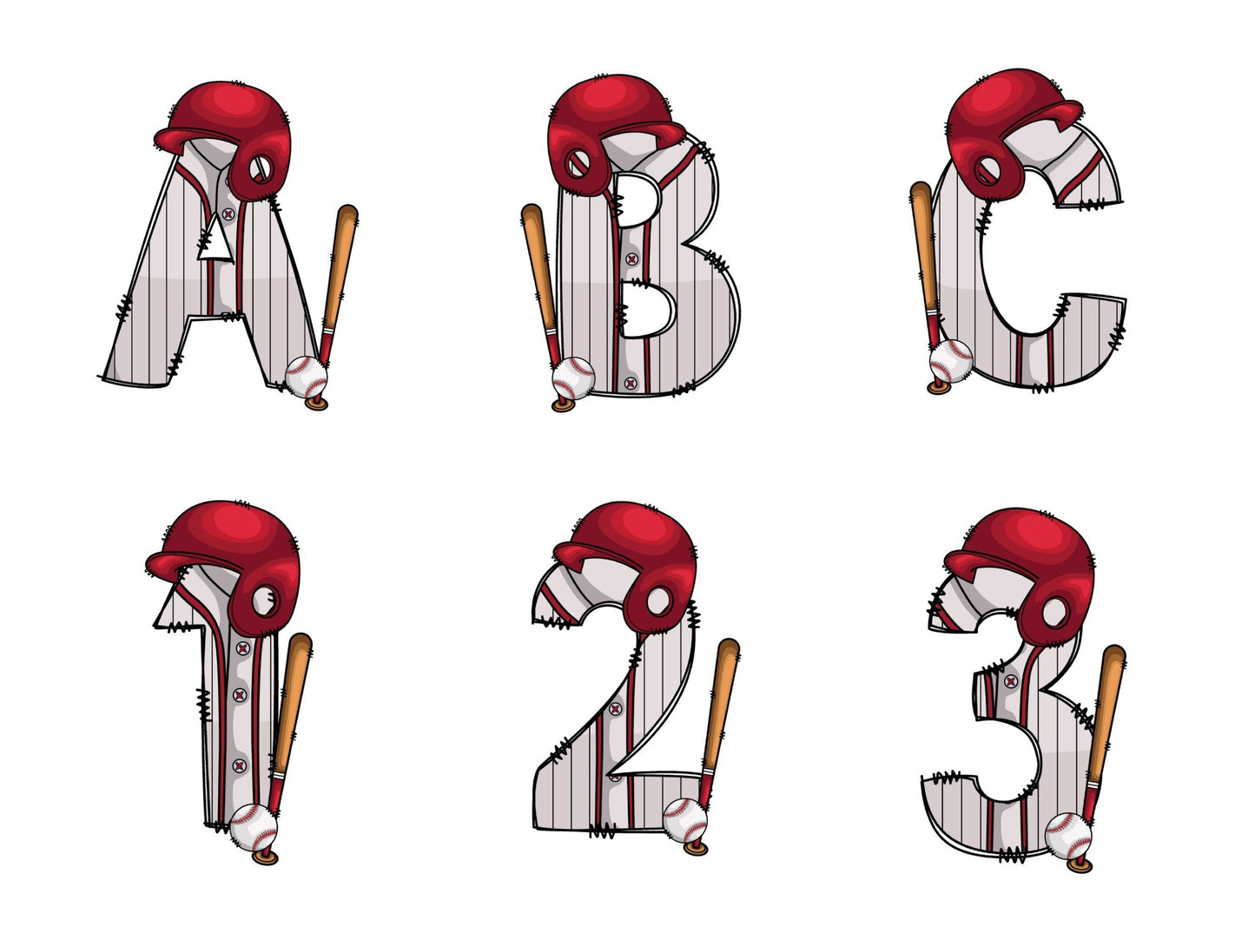 Baseball Doodle Letter Alphabet with Uppercase and Numbers PNG, Alphabet PNG Digital Download