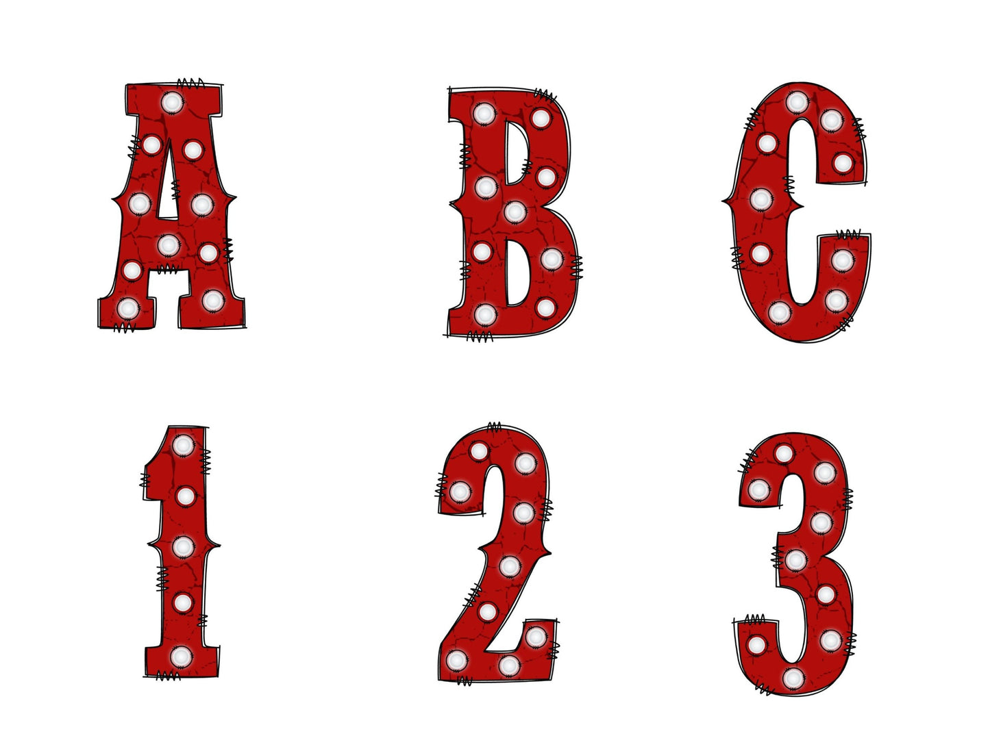 Red Marquee Lights Alphabet with Uppercase and Numbers PNG, Alphabet PNG Digital Download PNG