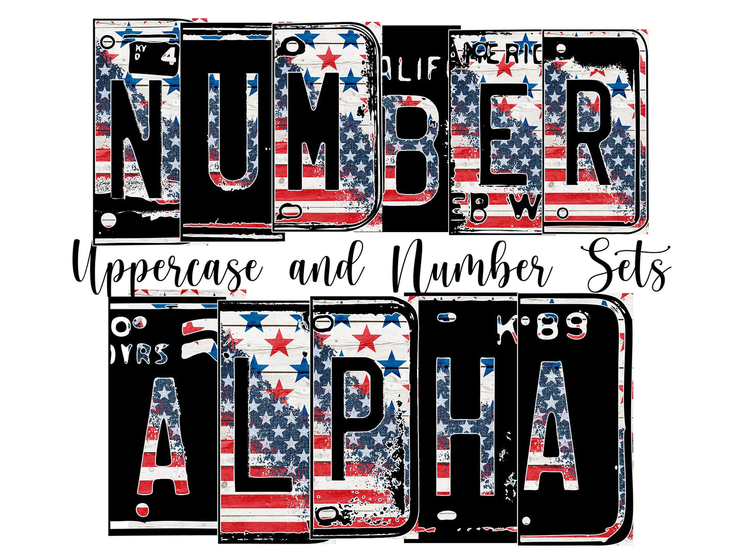 American flag Number Plate 20 oz Tumbler with Matching Alphabet PNG, Red and blue Alphabet PNG Digital Download