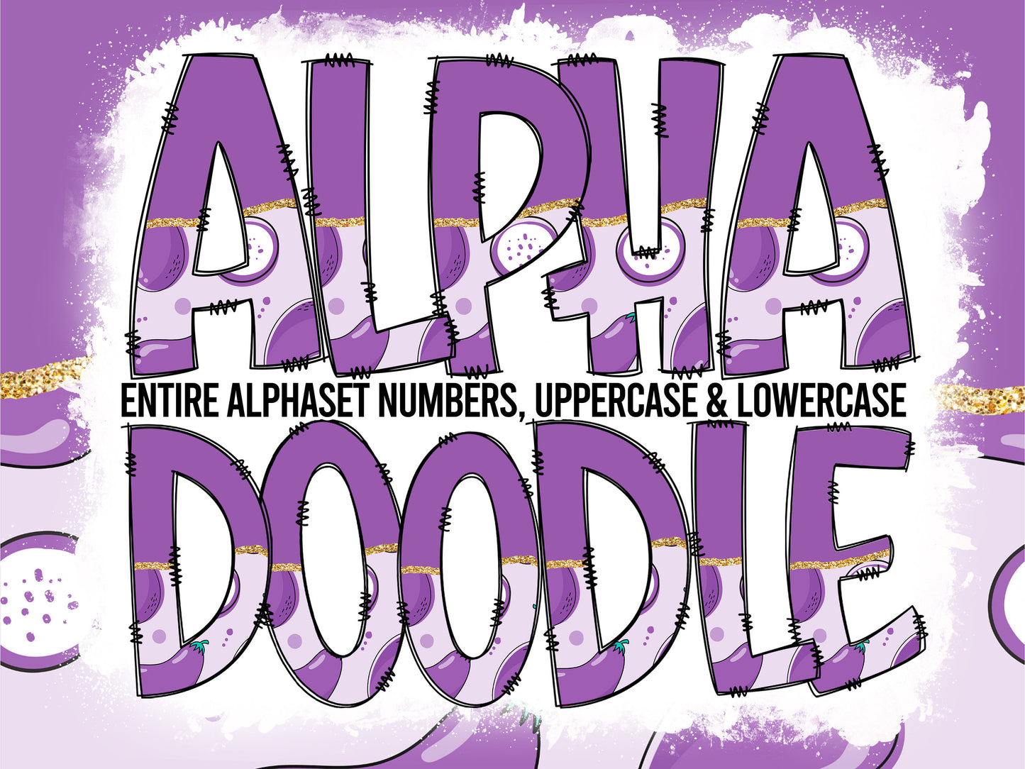 Purple Eggplant Tumbler Wrap with Matching Doodle Letter Alphabet PNG, Aesthetic Add your Own name 20oz Tumbler, Alpha Set PNG 189