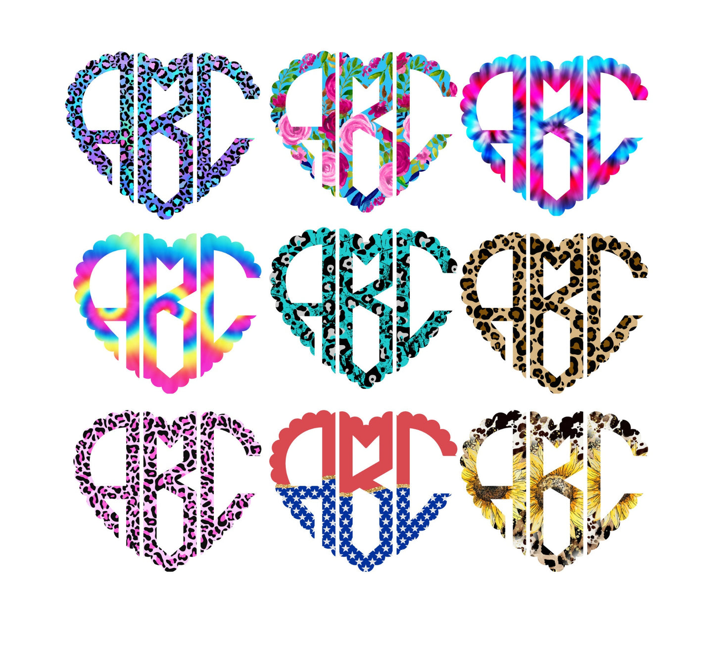 Love Heart Shape Monogram Letters, Monogram Sublimation PNG, Love Doodle Alpha Bundle, Sublimation Font PNG, Monogram Bundle