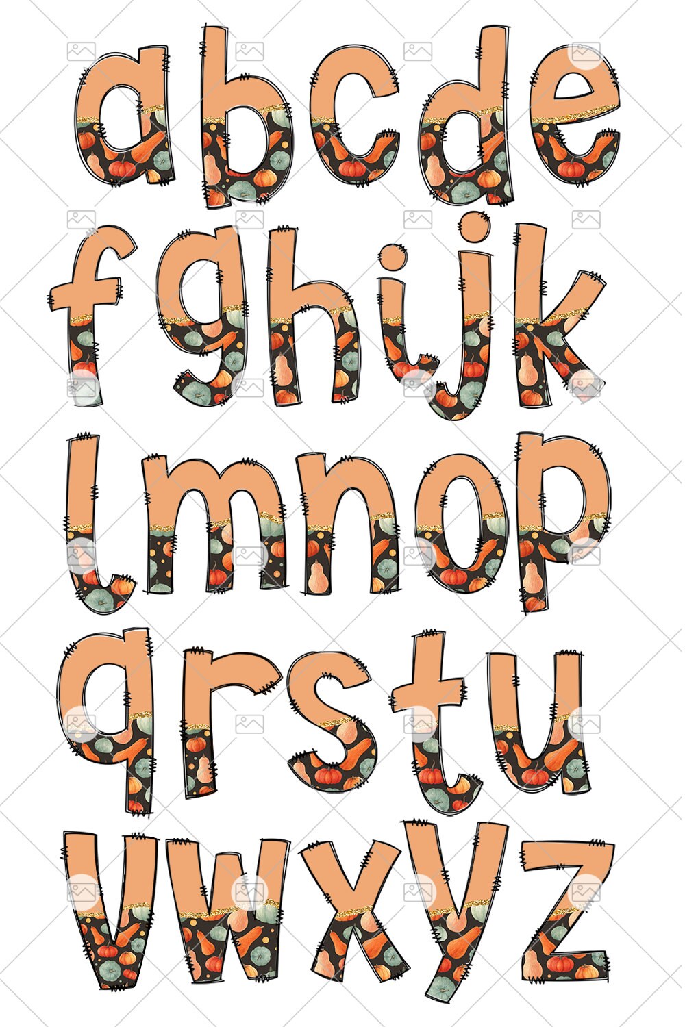 Pumkin Fall Tumbler Wrap with Matching Doodle Letter Alphabet PNG, Aesthetic Add your Own name 20oz Tumbler, Alpha Set PNG 199