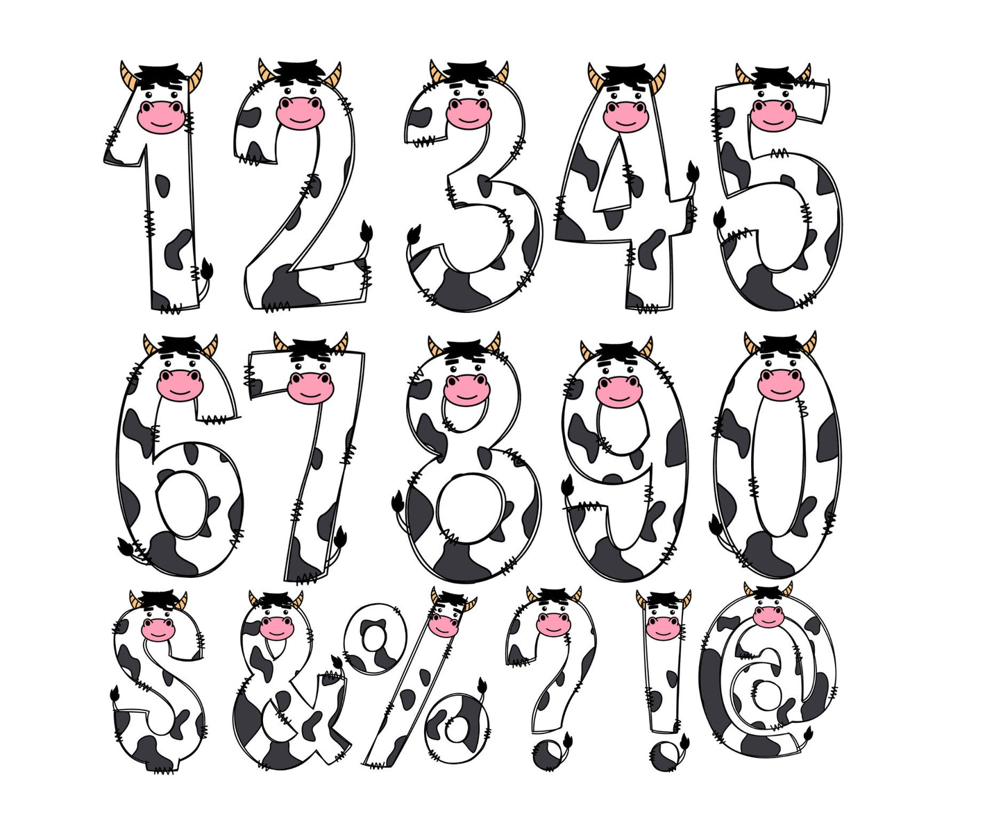 Farm Animal Doodle Letters, Horse Alphabet, Cow Alphabet PNG, Entire Doodle Alphabet Uppercase Lowercase Numbers PNG