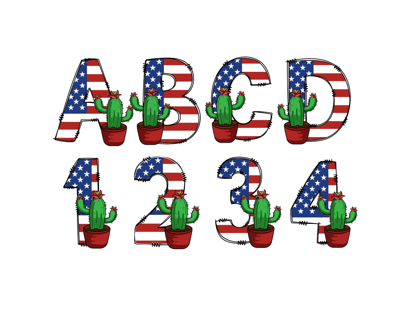 Western Doodle Letters, Gemstone Alphabet, Cactus Alphabet PNG, Entire Doodle Alphabet Uppercase Lowercase Numbers PNG