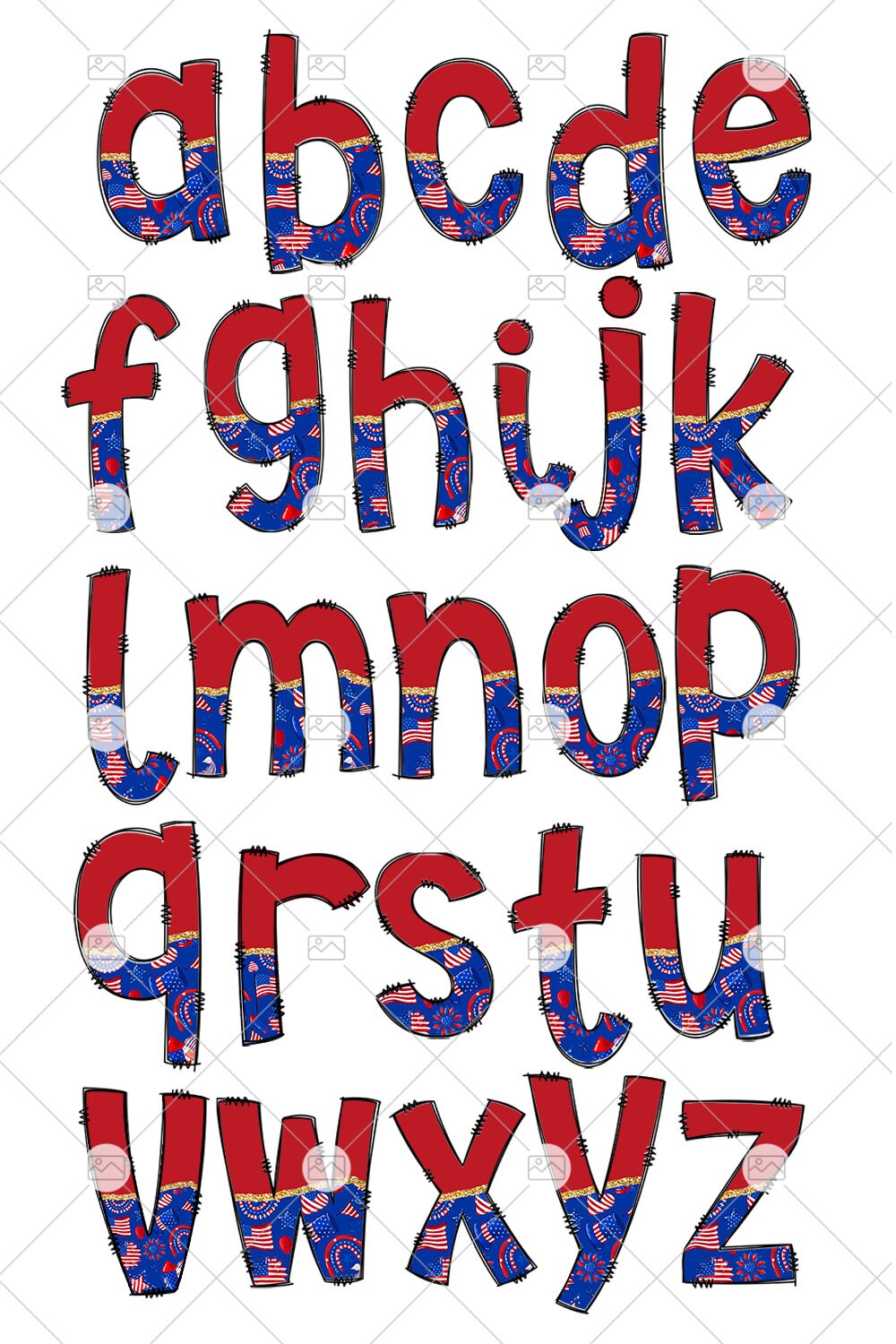 USA Flag Tumbler Wrap with Matching Doodle Letter Alphabet PNG, American Pariot Add your Own name 20oz Tumbler, Alpha Set PNG 103