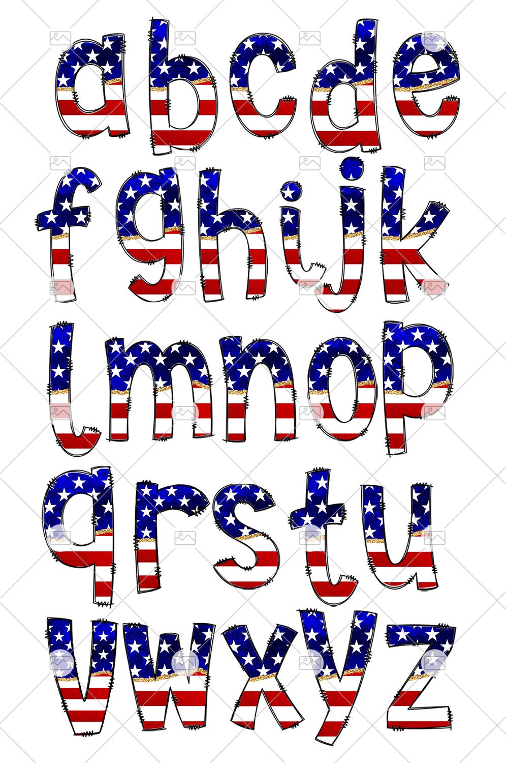 USA Flag Tumbler Wrap with Matching Doodle Letter Alphabet PNG, American Patriot Add your Own name 20oz Tumbler, Alpha Set PNG 105