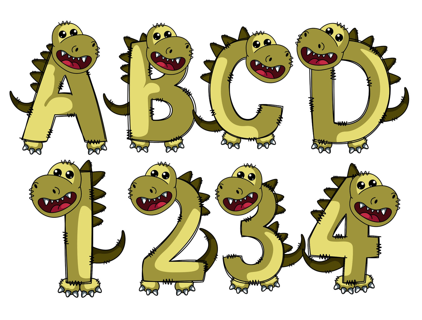 Dinosaur Doodle Letters, Dino Alphabet, Dinosaur Alphabet PNG, Entire Doodle Alphabet Uppercase Lowercase Numbers PNG