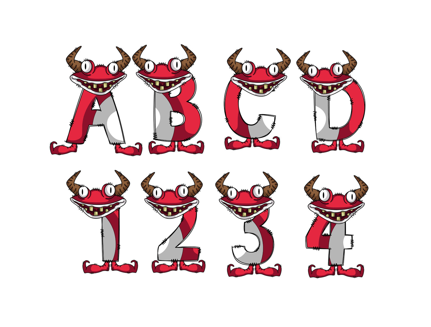 Monster Doodle Letters, Monster Alphabet, Monster Alphabet PNG, Entire Doodle Alphabet Uppercase Lowercase Numbers PNG, Lion Tiger png