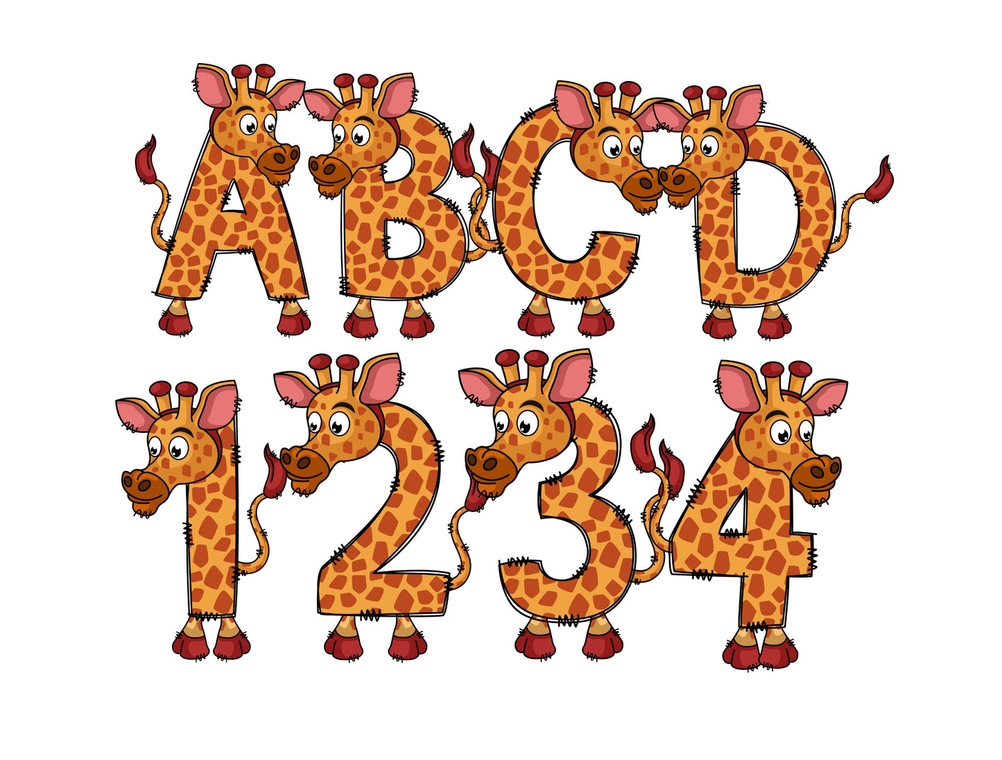 Jungle Animal Doodle Letters, Jungle Alphabet, Safari Alphabet PNG, Entire Doodle Alphabet Uppercase Lowercase Numbers PNG, Lion Tiger png