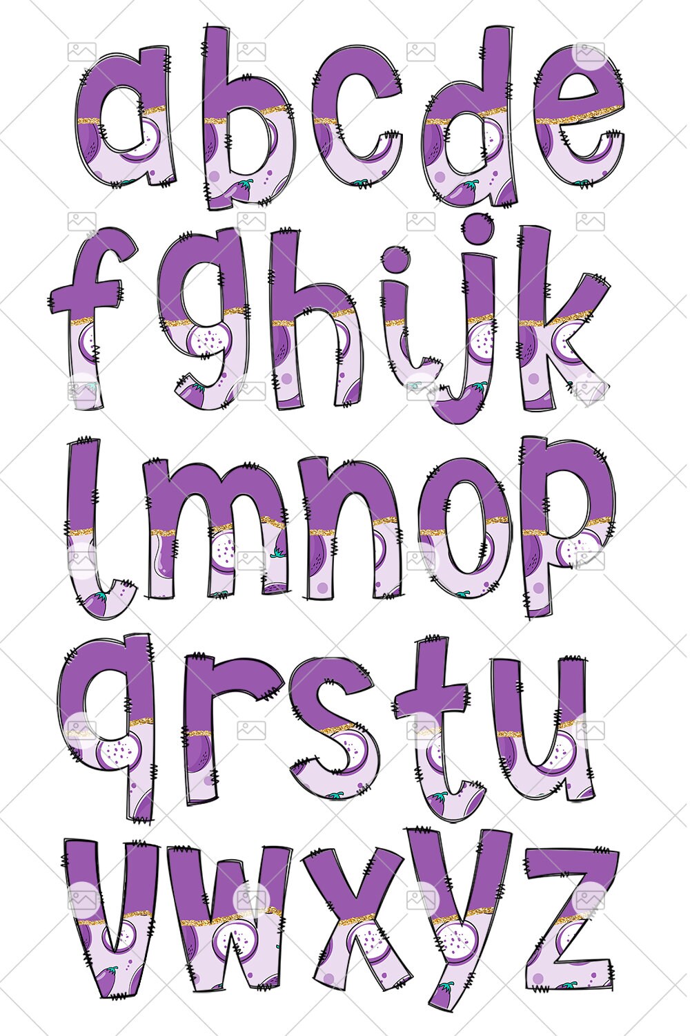 Purple Eggplant Tumbler Wrap with Matching Doodle Letter Alphabet PNG, Aesthetic Add your Own name 20oz Tumbler, Alpha Set PNG 189