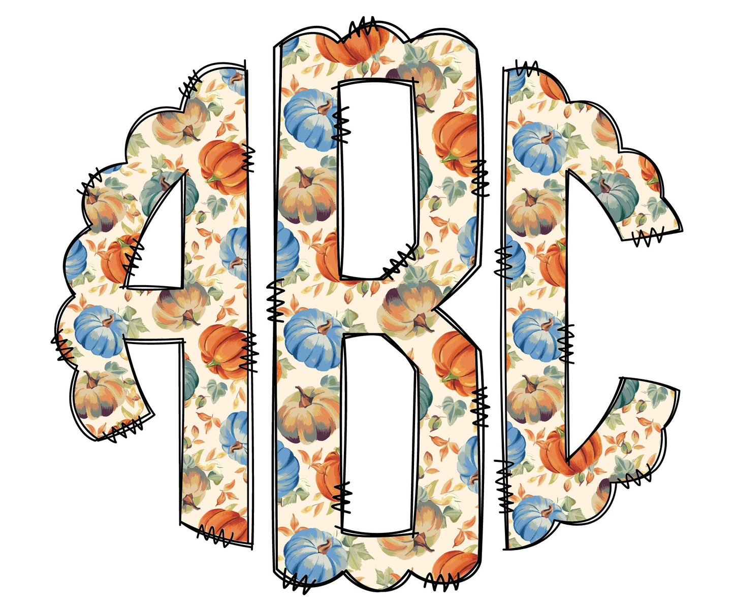 Plaid Fall Monogram Letters, Boho Sublimation PNG Elements Hand Drawn Doodle Alpha Bundle, Pumpkin Tartan Sublimation Font PNG Floral