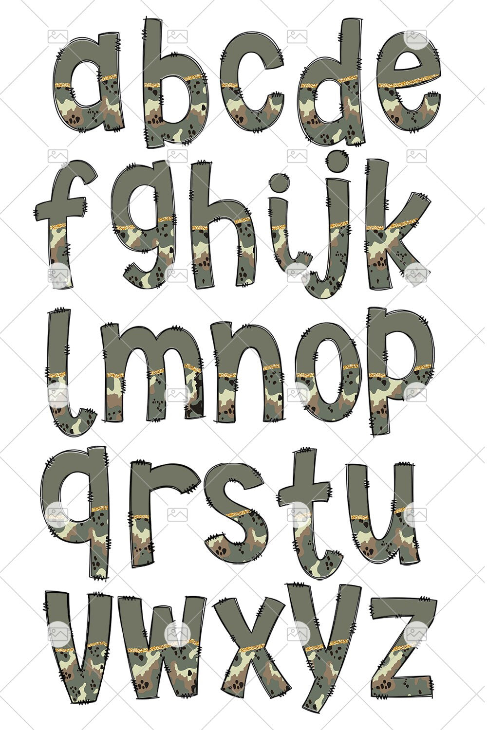 Camo Hunting Tumbler Wrap with Matching Doodle Letter Alphabet PNG, Aesthetic Add your Own name 20oz Tumbler, Army Alpha Set PNG 91