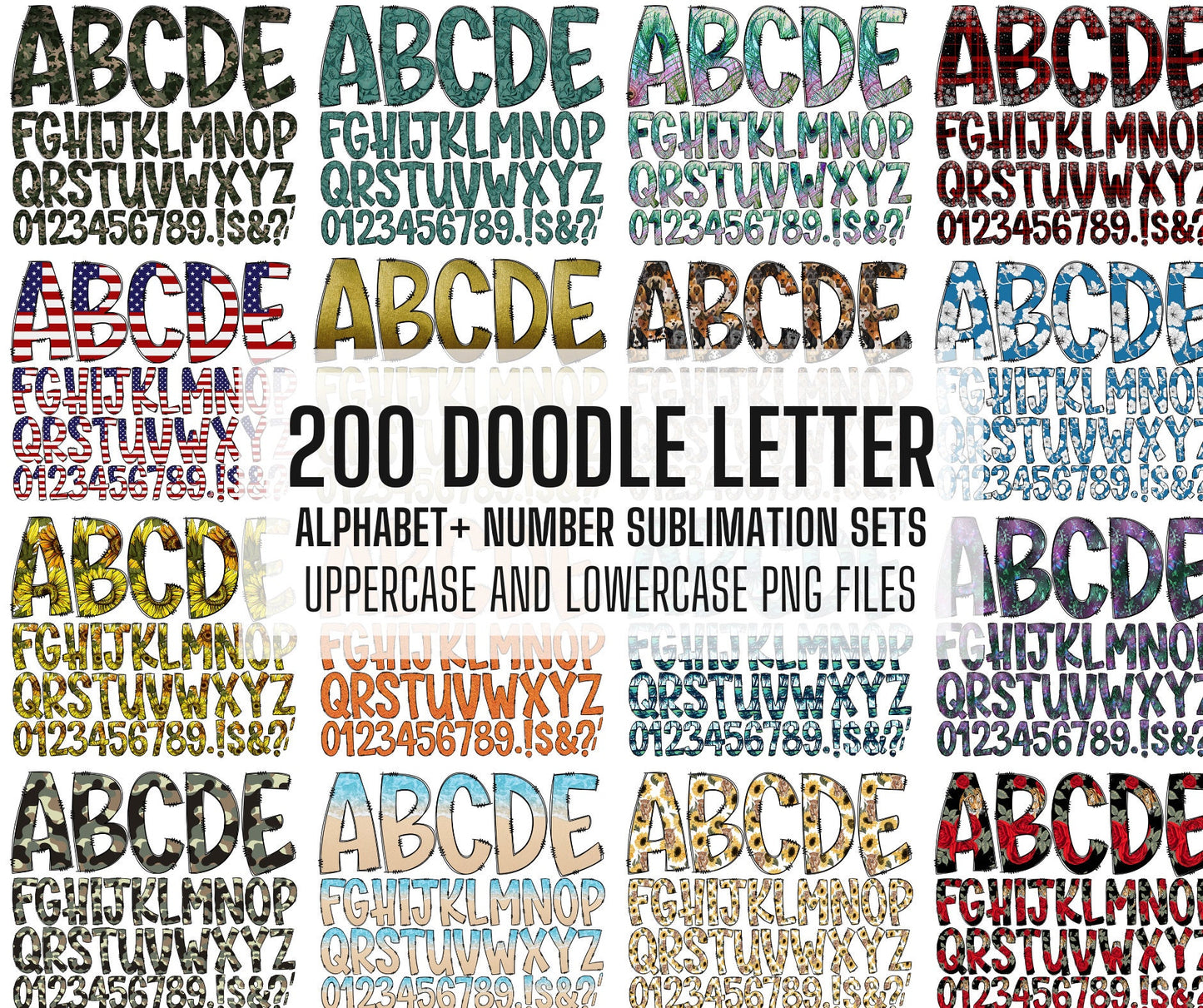 ENTIRE STORE Doodle Letters Bundle ! Get all Past and Future Doodle Letters! Uppercase & Lowercase, Doodle Alphabet Numbers, Sublimation PNG
