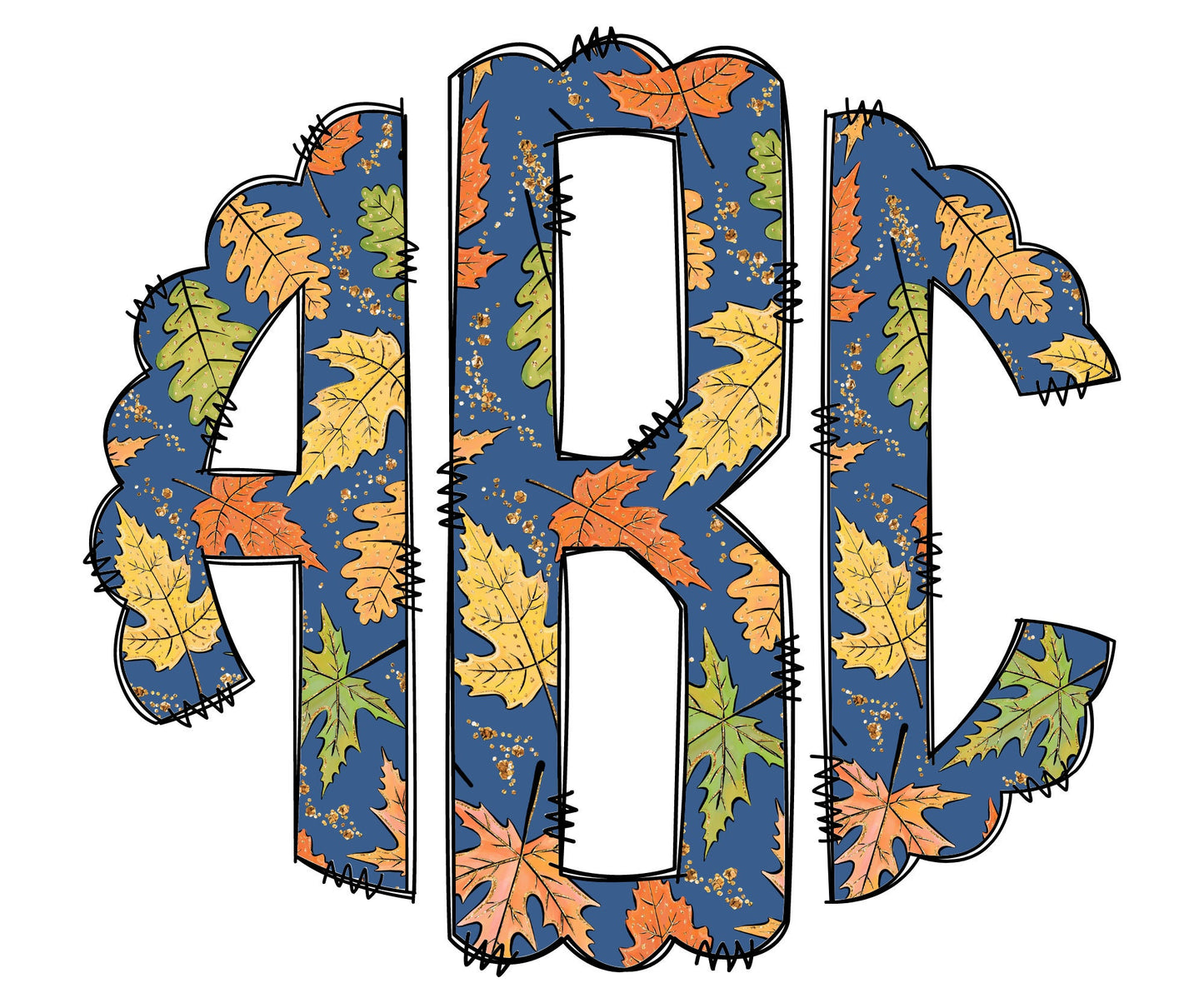 Pumpkin Fall Monogram Letters, Boho Sublimation PNG Elements Hand Drawn Doodle Alpha Bundle, Spring Leaf orange Sublimation Font PNG Floral