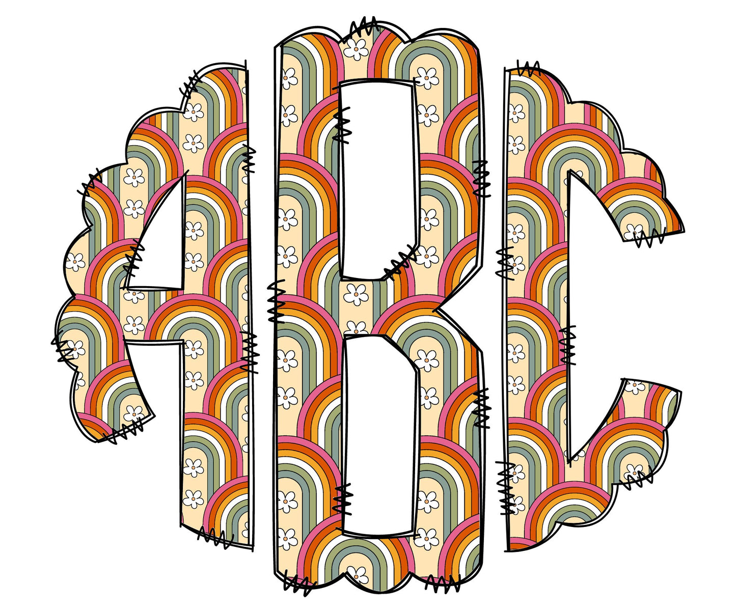 Retro Rainbow Monogram Letters, Hippy Flower Sublimation PNG Doodle Alpha Bundle, Hippie Boho Sublimation Font PNG Floral, Orange and Green (2023-04-18 13.17.36)